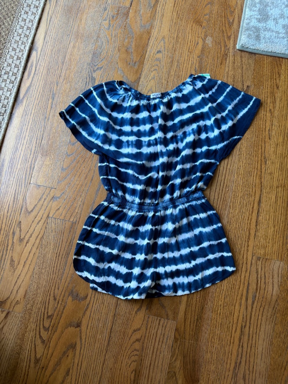 Splendid Navy and White Tie-Dye Short Sleeve Tunic Romper
